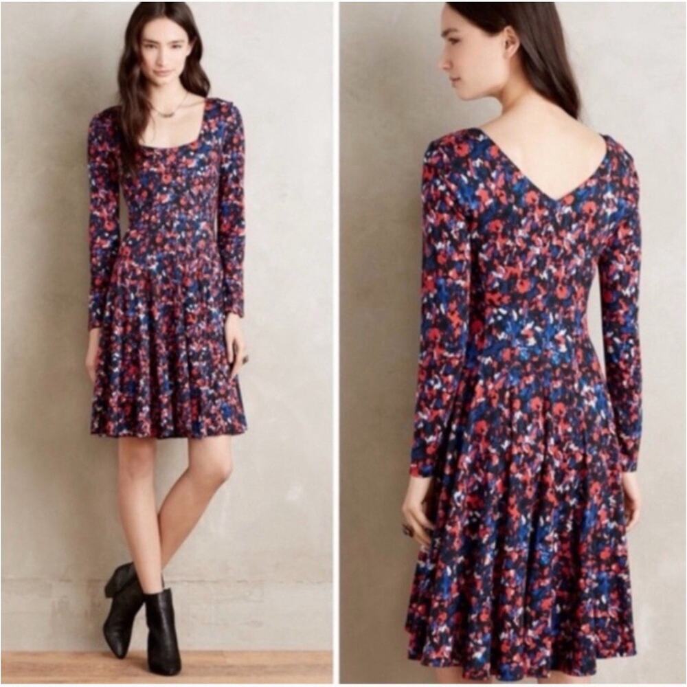 HD In Paris Anthropologie Red Blue Jersey Knit Saraid Dress Sz L